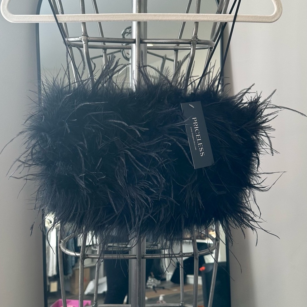 Strapless feather top bandeau shop priceless new with tags